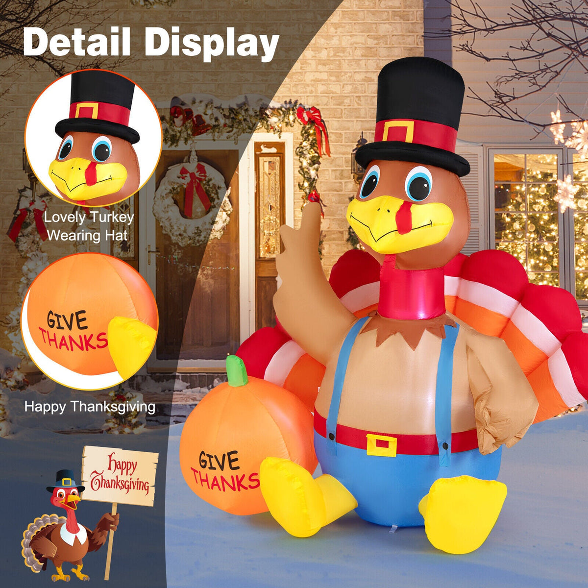 6 ft Thanksgiving Inflatable Turkey by DirectDeals with pumpkin and lights on Tampa Home & Garden Store