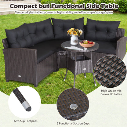 4 Pieces Patio Rattan Furniture Set Cushioned Sofa Glass Table - Tampa Home & Garden Store