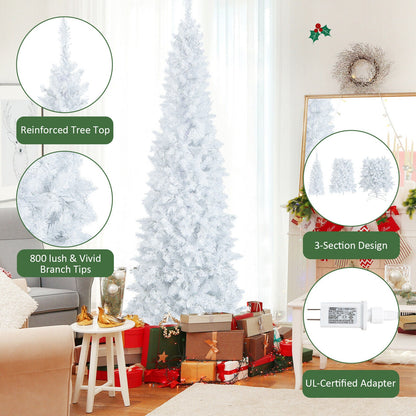 DirectDeals 7ft white pre-lit pencil Christmas tree with 300 LED lights, hinged design on Tampa Home & Garden Store
