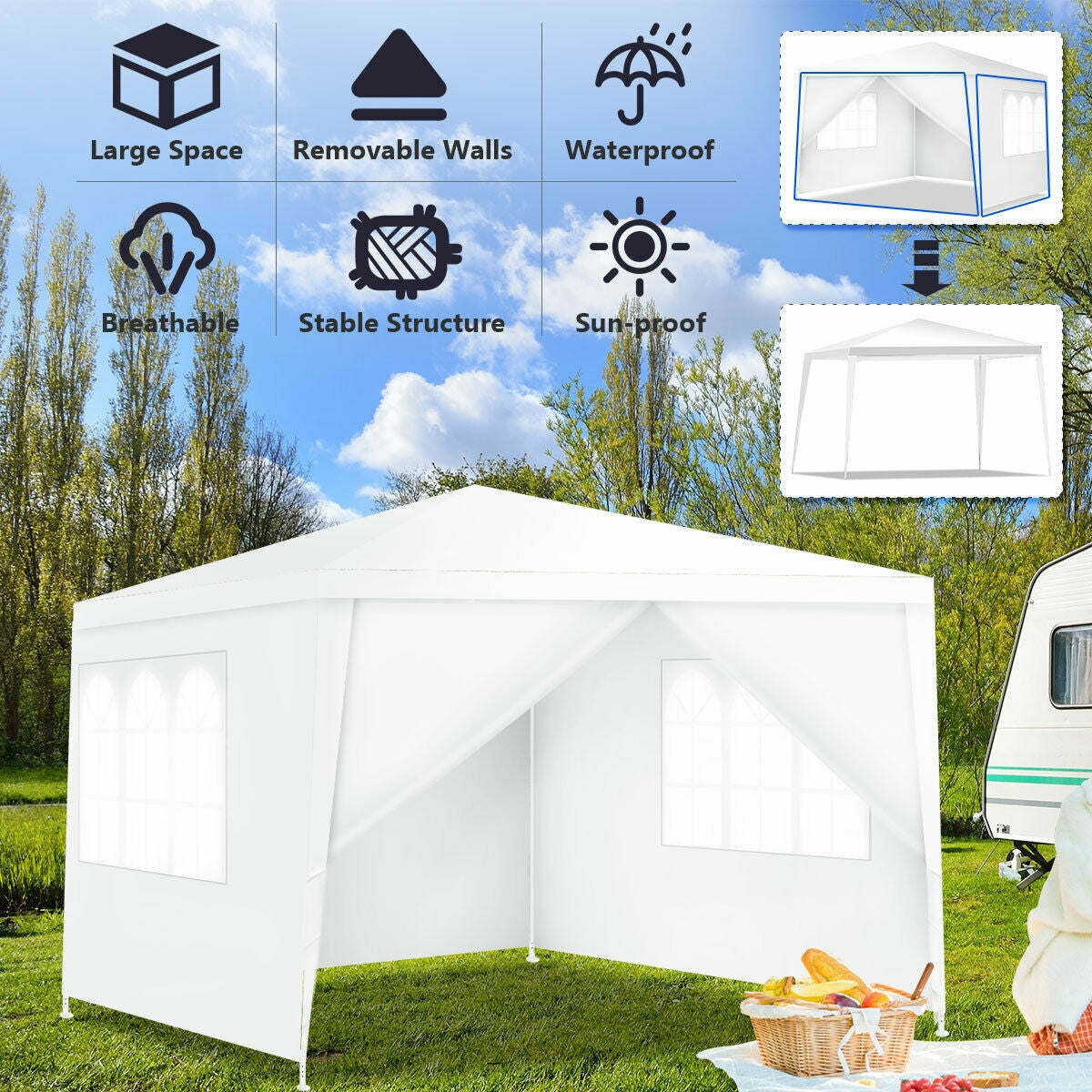GemGear 10x10ft canopy tent with 4 removable sidewalls, white on Tampa Home & Garden Store