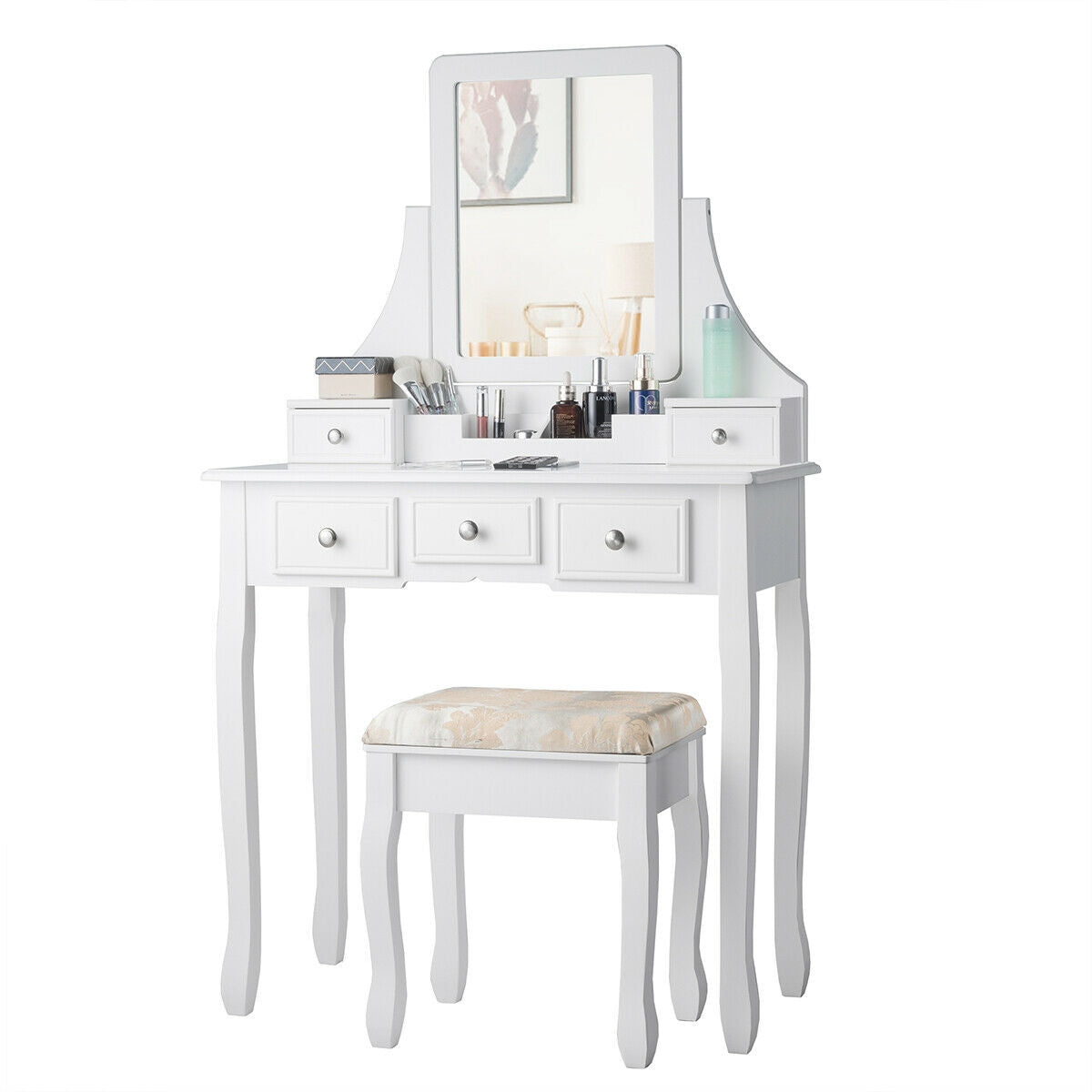 Set de tocador de maquillaje con 5 cajones removibles - Blanco