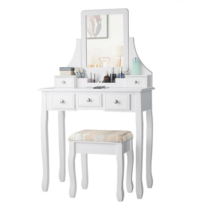 Set de tocador de maquillaje con 5 cajones removibles - Blanco