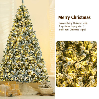 Árbol de Navidad nevado preiluminado de 8 pies con puntas y base de metal - 8 pies