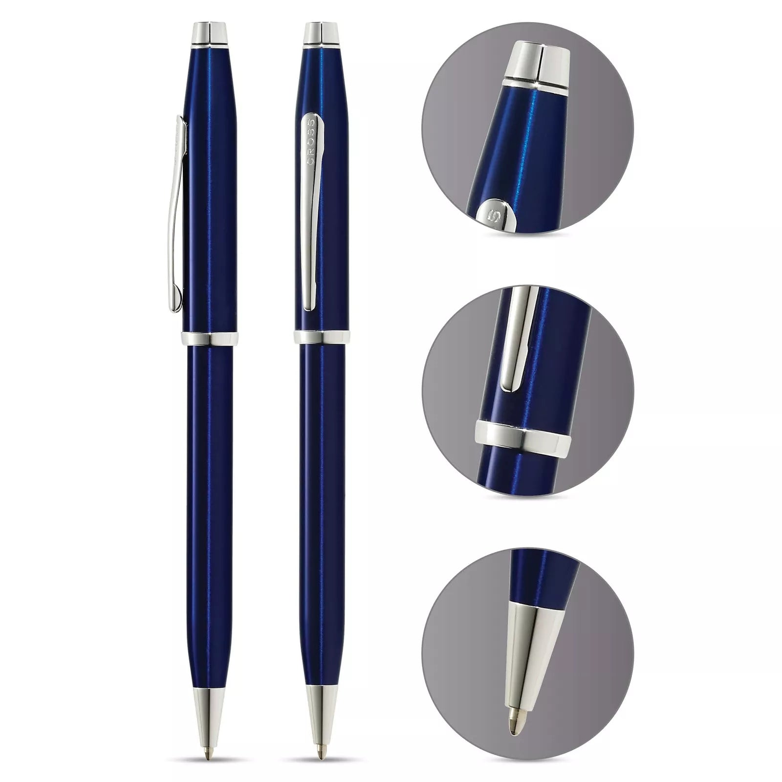 Century II blue lacquer ballpoint pens by A.T. Cross; two pens with silver trim on Tampa Home & Garden Store
