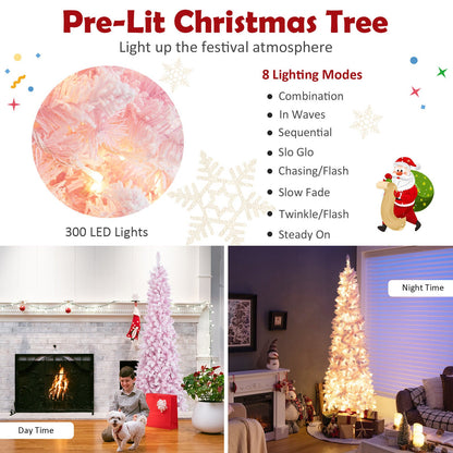 7 ft DirectDeals pre-lit snow-flocked hinged pencil Christmas tree with 300 LED lights 8 modes on Tampa Home & Garden Store