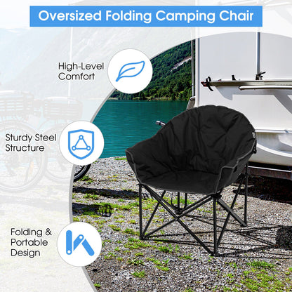 GemGear folding camping moon padded chair with carrying bag, black fabric, steel frame on Tampa Home & Garden Store