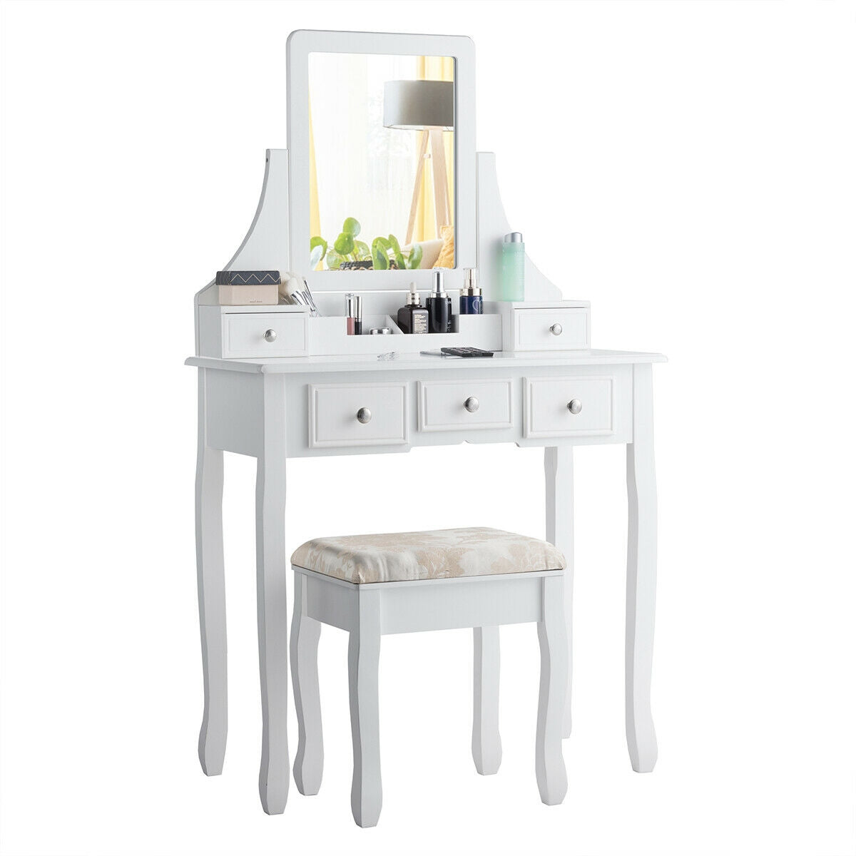 Set de tocador de maquillaje con 5 cajones removibles - Blanco