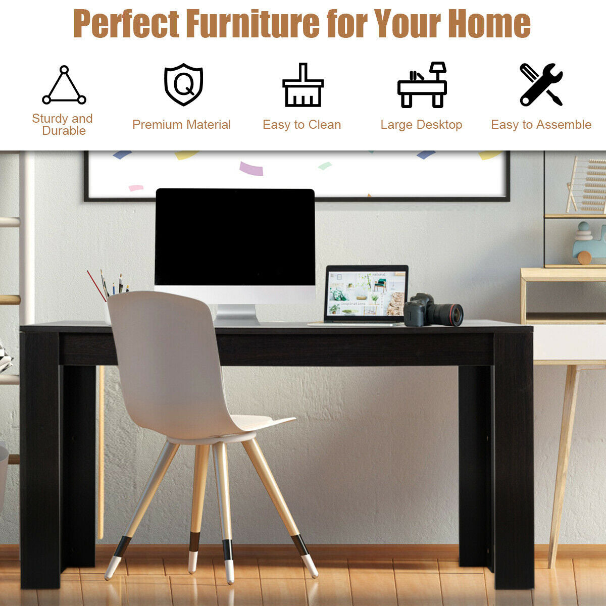 Mesa de comedor/cocina rectangular moderna de 63 pulgadas para 6 personas - Negra