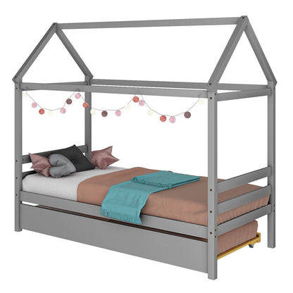 Cama de plataforma para niños con techo para dormitorio - Gris