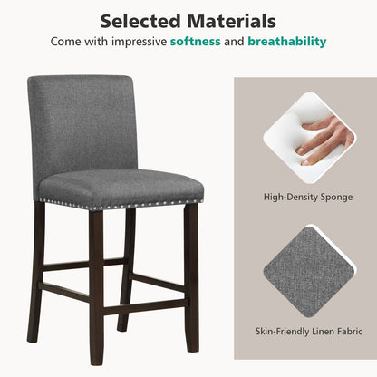 Linen fabric bar stool with back, gray upholstery and dark wood legs on Tampa Home & Garden Store