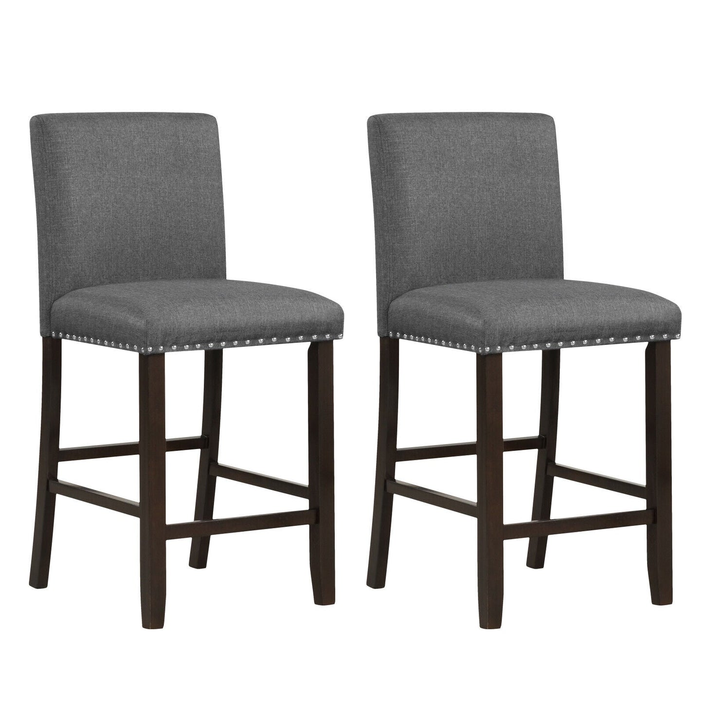 DirectDeals 2-pack gray linen fabric bar stools with backs, nailhead trim, dark wood legs on Tampa Home & Garden Store