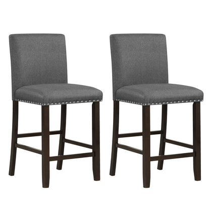 DirectDeals 2-pack gray linen fabric bar stools with backs, nailhead trim, dark wood legs on Tampa Home & Garden Store