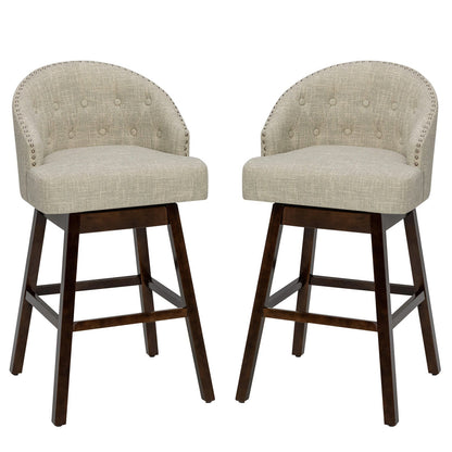 Juego de 2 taburetes giratorios para barra con patas de madera de caucho y respaldo acolchado - Beige