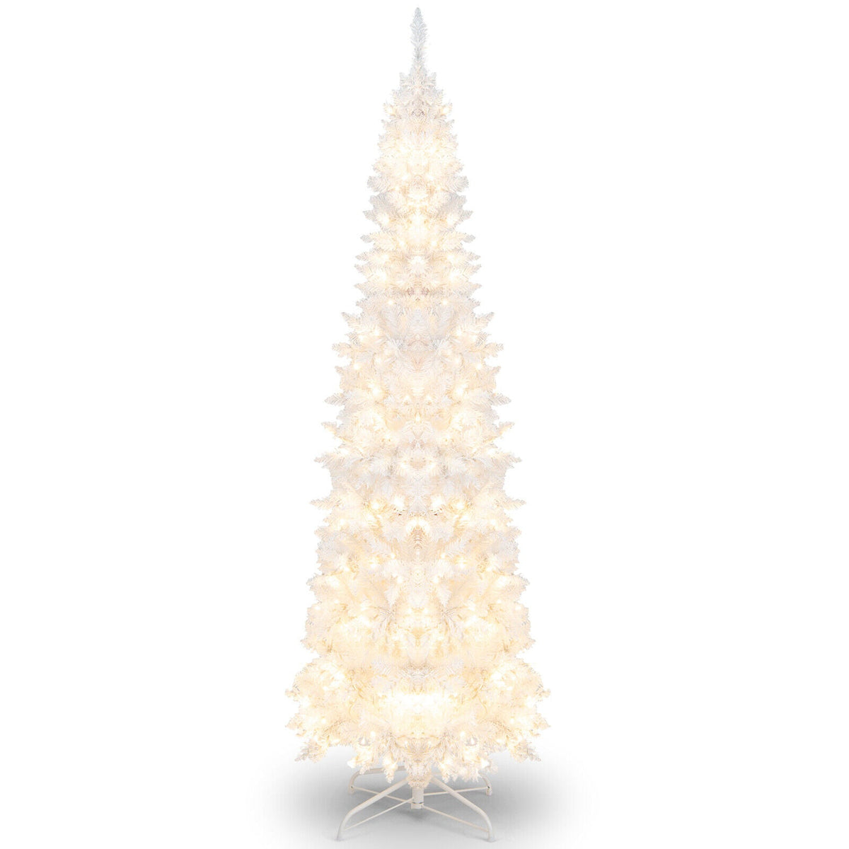 7 ft white pencil Christmas tree, pre-lit with 300 warm white LEDs, DirectDeals artificial tree on Tampa Home & Garden Store
