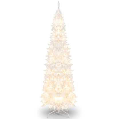 7 ft white pencil Christmas tree, pre-lit with 300 warm white LEDs, DirectDeals artificial tree on Tampa Home & Garden Store