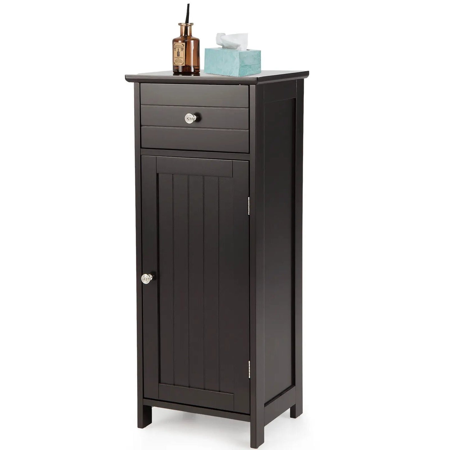 Wooden Bathroom Floor Storage Cabinet With Drawer