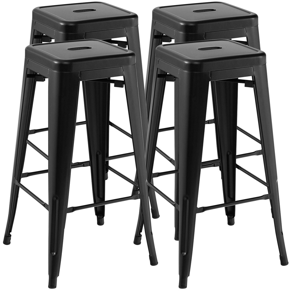 30 Inch Bar Stools set of 4 by DirectDeals, black metal with square seats and handling hole on Tampa Home & Garden Store
