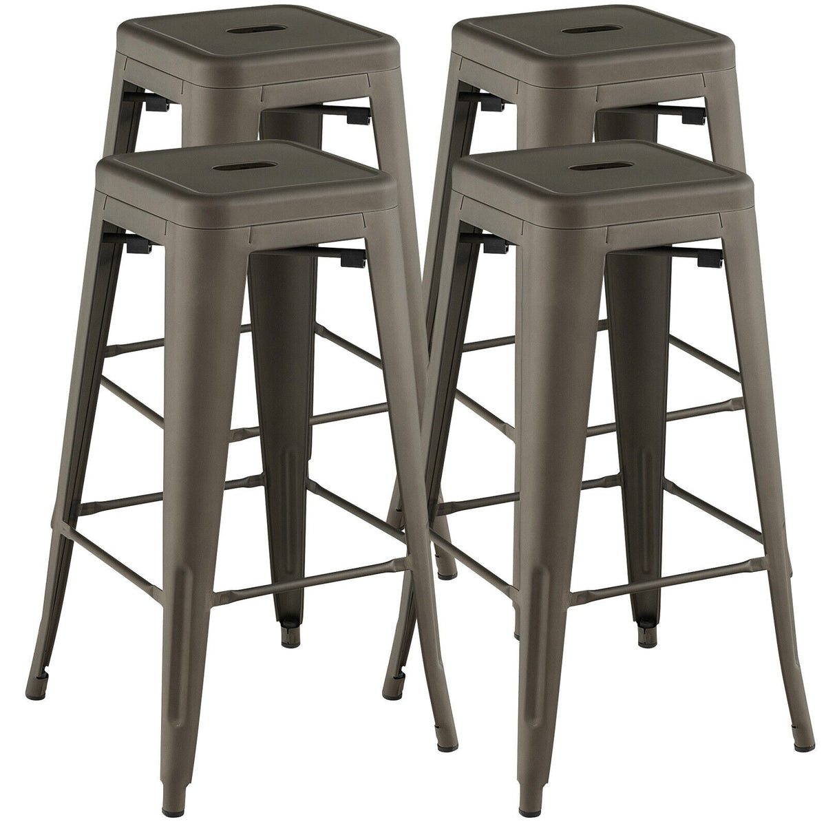 30-inch bar stools set of 4 DirectDeals with square seats and handle holes in brown metal on Tampa Home & Garden Store