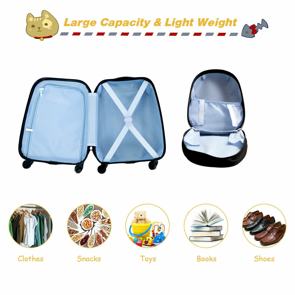 GemGear 2-piece kids luggage set: blue 12in backpack & 16in rolling suitcase with interior on Tampa Home & Garden Store