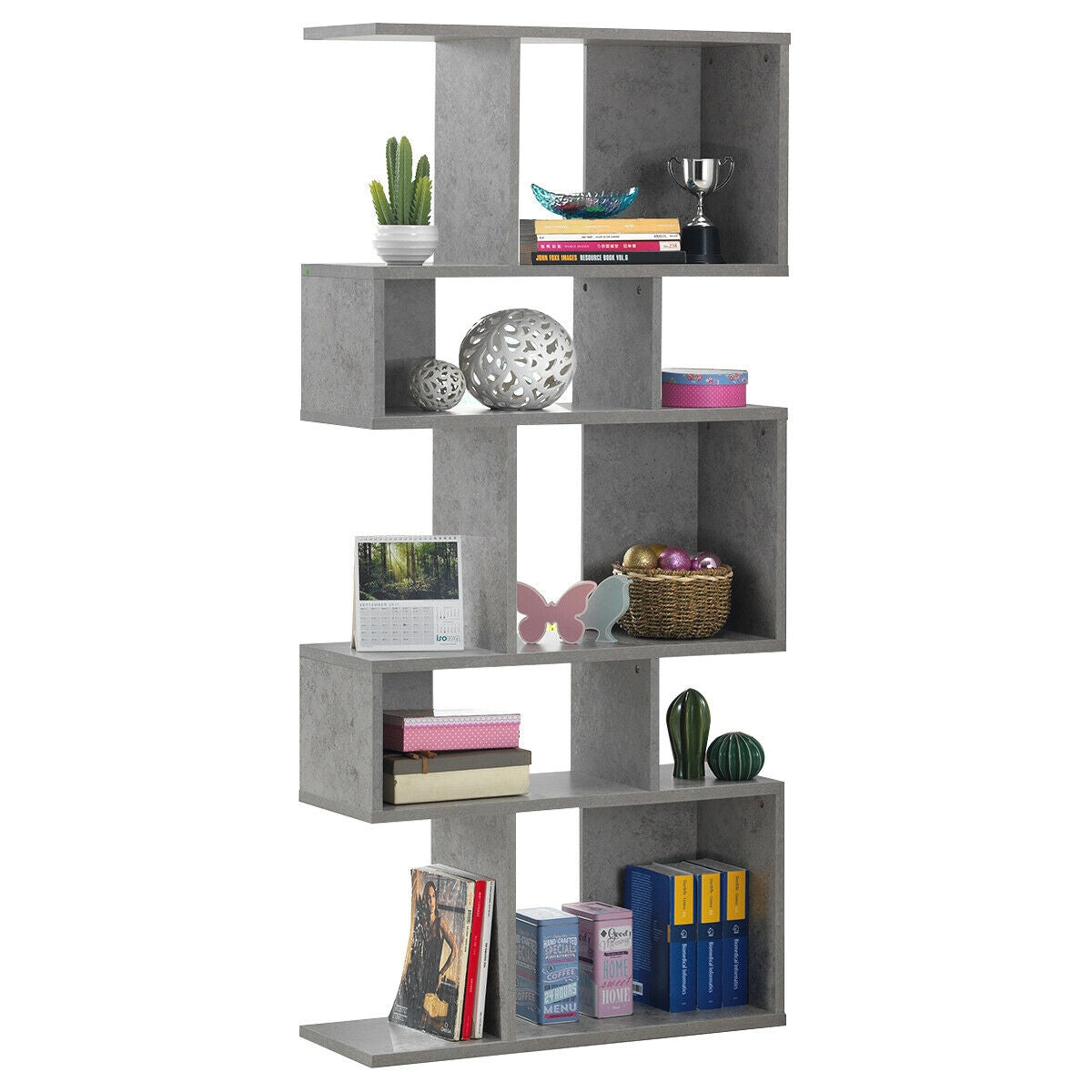 Estantería de esquina de 5 cubos, estante de exhibición, librero - Gris