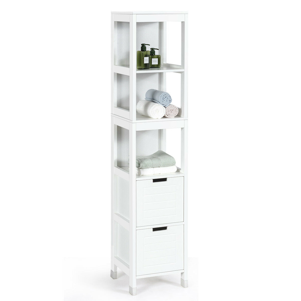 Mueble de suelo multifuncional de 5 niveles para baño con 2 cajones