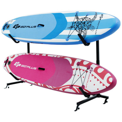 Freestanding Height Adjustable Dual Kayak Storage Rack holding blue and pink boards GemGear on Tampa Home & Garden Store