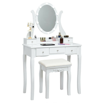 10 Dimmable Lights Vanity Table Set with Lighted Mirror and Cushioned Stool-Black
