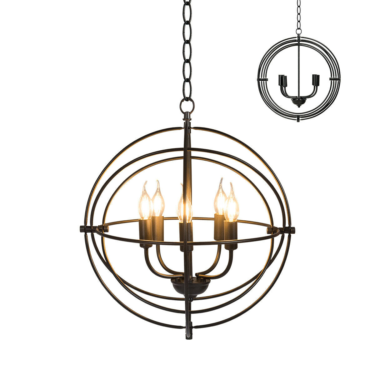 Candelabro metálico de 5 luces de 20 pulgadas con anillos entrelazados pivotantes