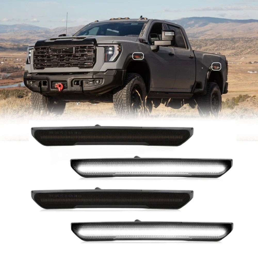 GMC Sierra HD 2500 smoked white amber scanning LED side markers, set of 4 AutoLEDTech.com on Tampa Home & Garden Store