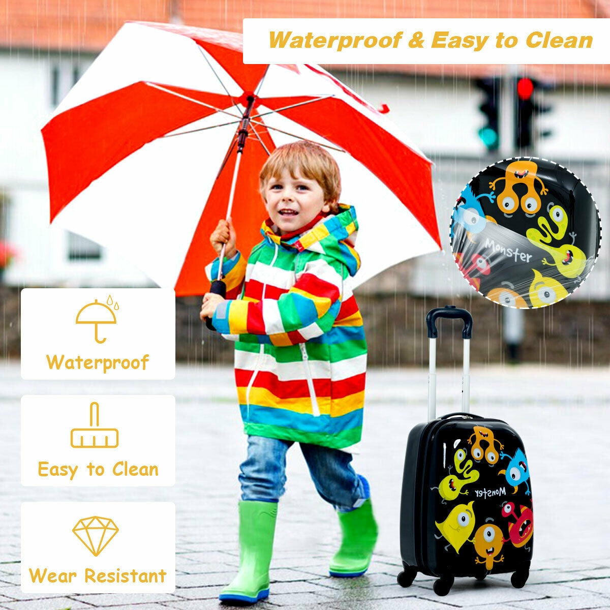 GemGear 2-Piece Kids Luggage Set: 12in Backpack & 16in Rolling Suitcase with monster print on Tampa Home & Garden Store