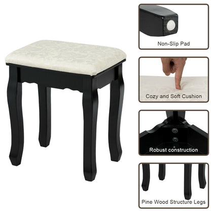 Juego de Tocador con Espejo Iluminado de 3 Cajones y Taburete - Negro
