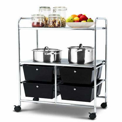 4 Drawers Shelves Rolling Storage Cart Rack-Clear