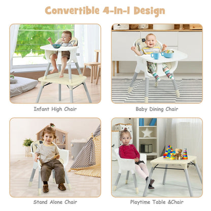 4-in-1 Baby Convertible Toddler Table Chair Set with PU Cushion