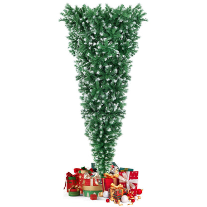 Árbol de Navidad nevado boca abajo preiluminado de 7.5 pies, 1100 puntas
