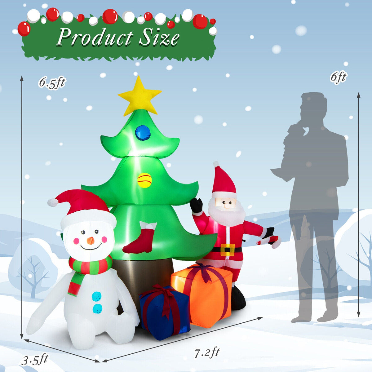 7.2 ft inflatable lighted Christmas tree with Santa Claus, green tree and star topper on Tampa Home & Garden Store