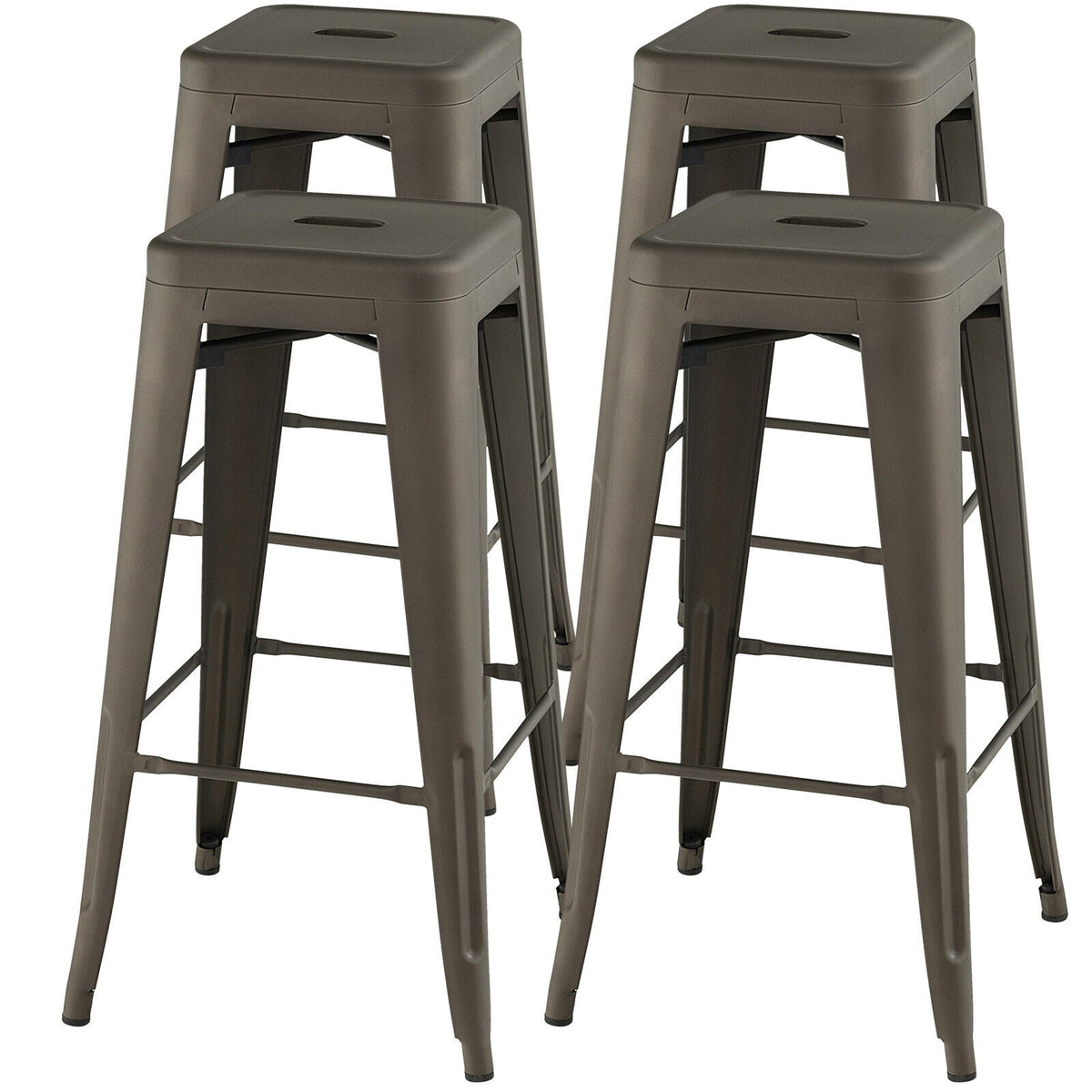 DirectDeals 30 Inch Bar Stools set of 4 with square seats and handle hole taupe metal on Tampa Home & Garden Store