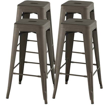 DirectDeals 30 Inch Bar Stools set of 4 with square seats and handle hole taupe metal on Tampa Home & Garden Store