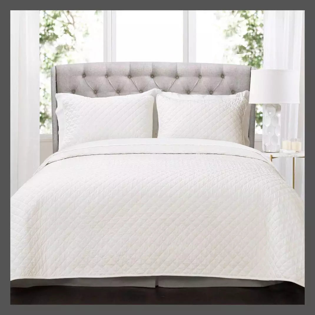 Lush Decor Ava Diamond cotton quilt set Full/Queen white with diamond quilting and two shams on Tampa Home & Garden Store