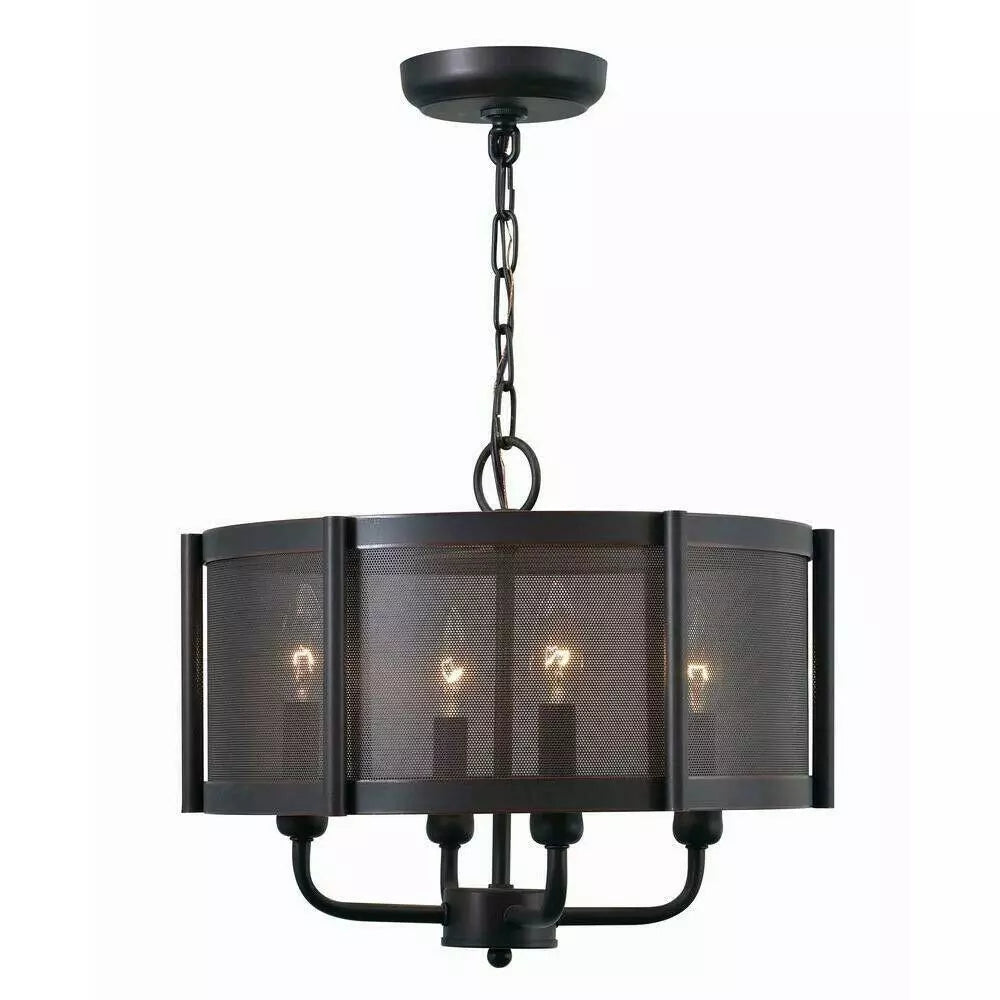 Xena 4 Light Drum Chandelier and Bronze Metal