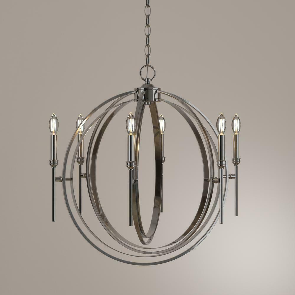 Vanessa Jane Rondure six-light polished nickel chandelier with rings and adjustable height on Tampa Home & Garden Store