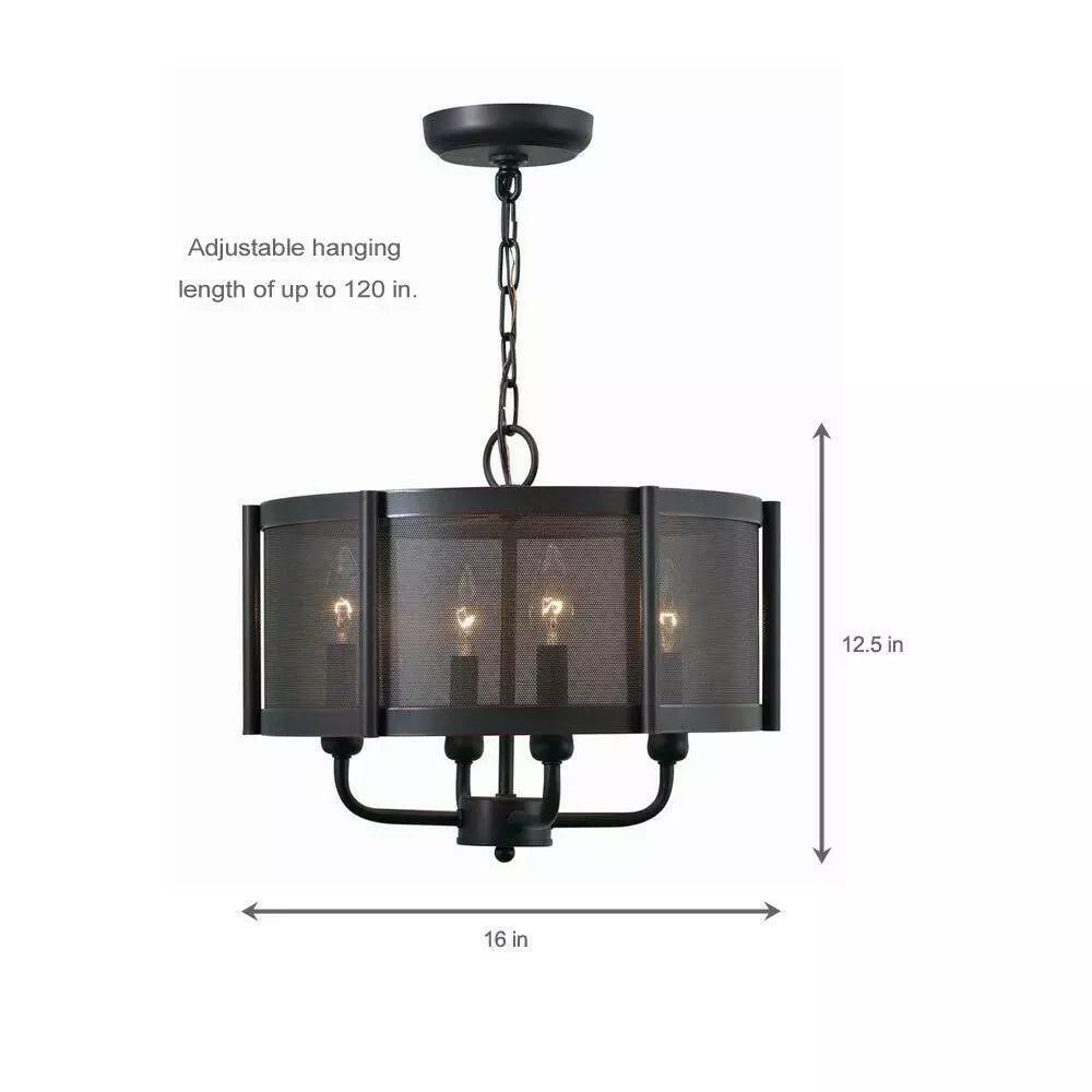 Xena 4 Light Drum Chandelier and Bronze Metal