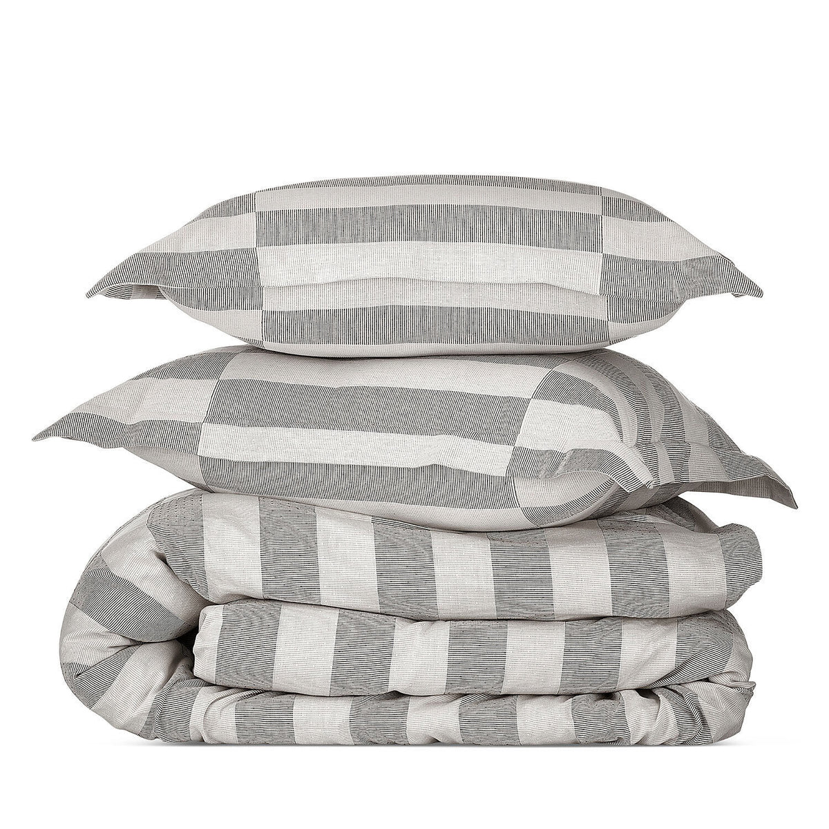 Duvet cover set in broken dobby stripe, gray and ivory tones, Vanessa Jane brand, new with tags on Tampa Home & Garden Store