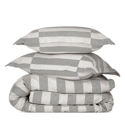 Duvet cover set in broken dobby stripe, gray and ivory tones, Vanessa Jane brand, new with tags on Tampa Home & Garden Store