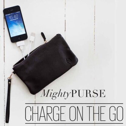 Mighty PURSE genuine leather 4000mAh phone charger purse in black with wrist strap Vanessa Jane on Tampa Home & Garden Store