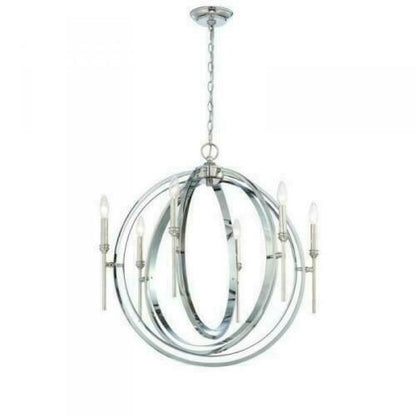 Rondure 6-Light Polished Nickel chandelier, adjustable-height ceiling fixture with 6 bulbs on Tampa Home & Garden Store