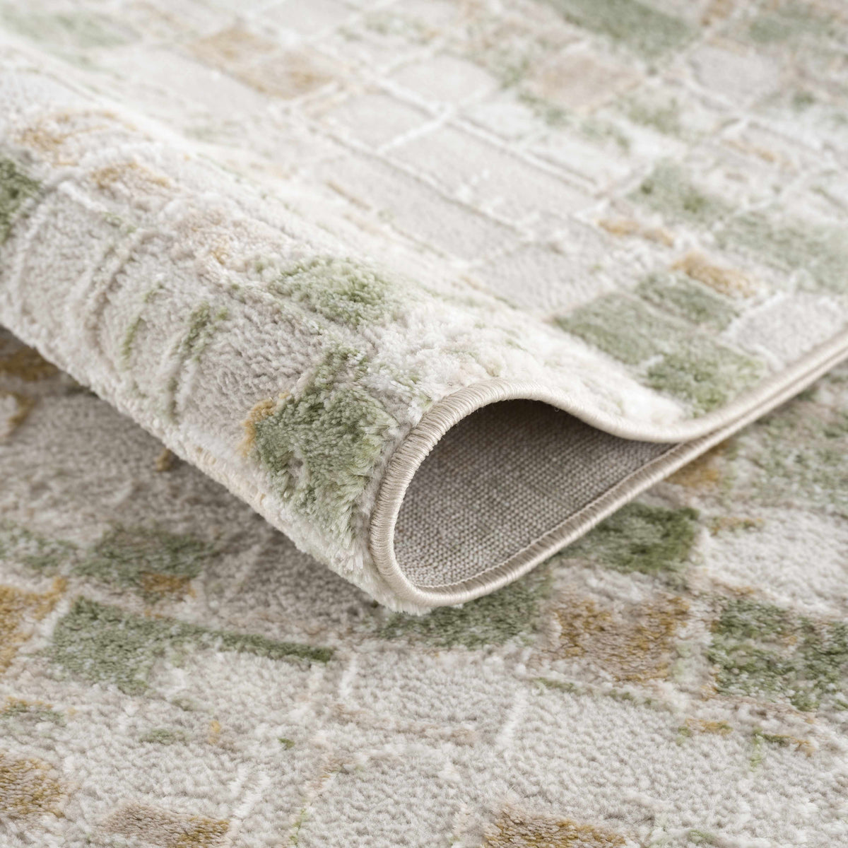 Liveri Green Mosaic Rug, plush pile in green beige ivory mosaic pattern on Tampa Home & Garden Store