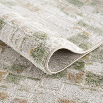 Liveri Green Mosaic Rug, plush pile in green beige ivory mosaic pattern on Tampa Home & Garden Store