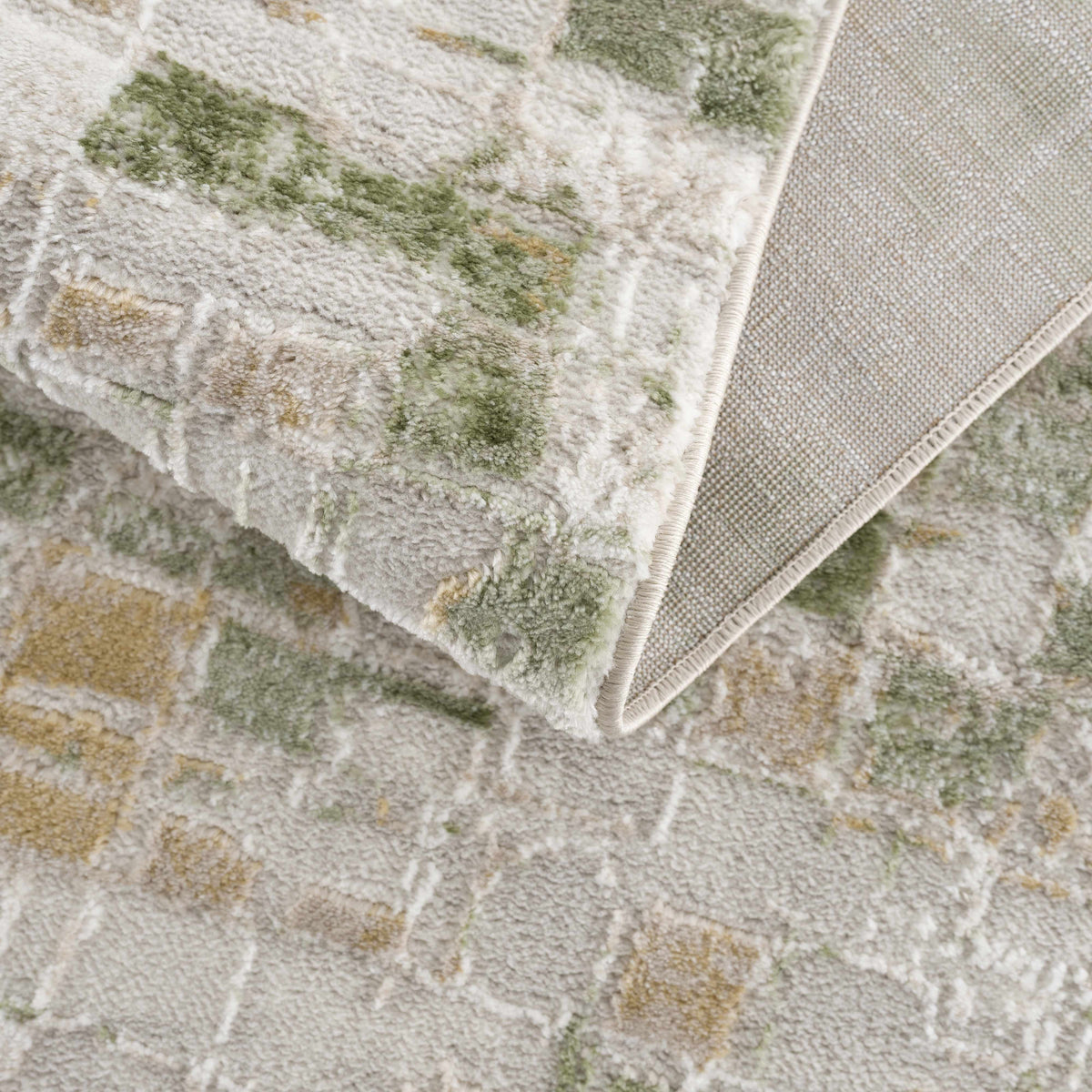 Liveri Green Mosaic Rug by Boutique Rugs with plush pile in green beige on Tampa Home & Garden Store