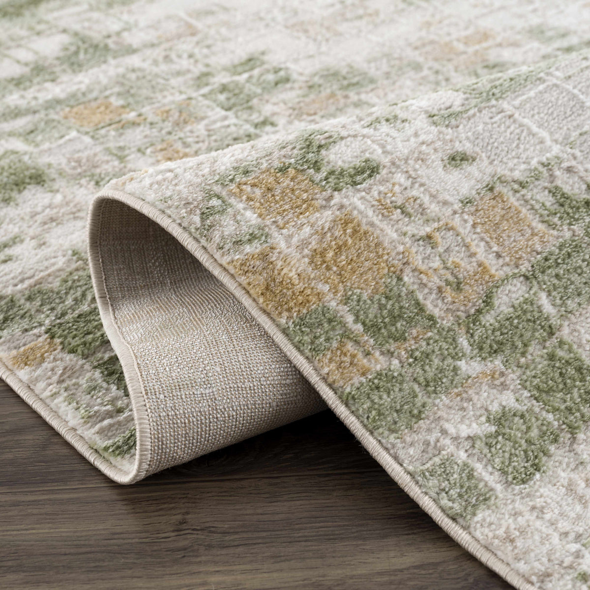 Liveri Green Mosaic Rug by Boutique Rugs, plush pile with rolled edge on Tampa Home & Garden Store