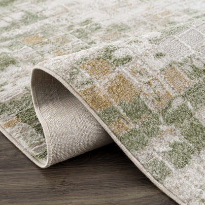 Liveri Green Mosaic Rug by Boutique Rugs, plush pile with rolled edge on Tampa Home & Garden Store